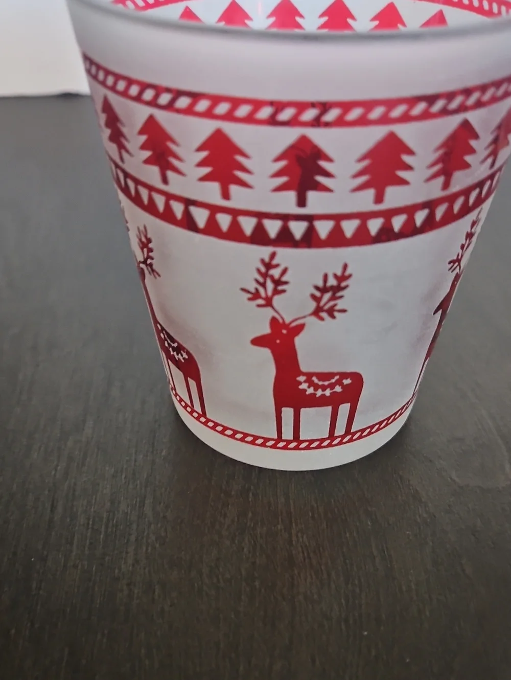 Set of 2 Vintage Pier 1 Frosted Red Reindeer Old Fashioned Glass